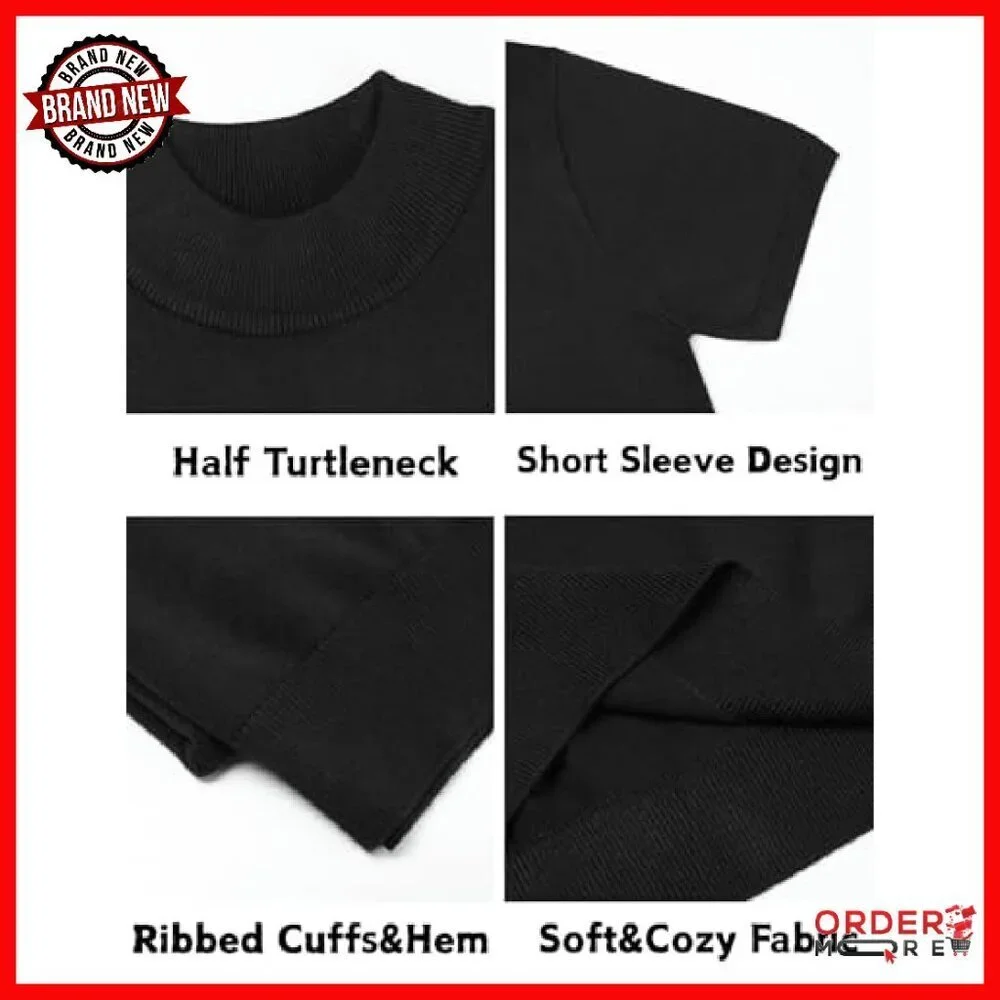 Men's Mock Turtleneck Short Sleeve Knit Pullover Sweater Casual Basic Tee